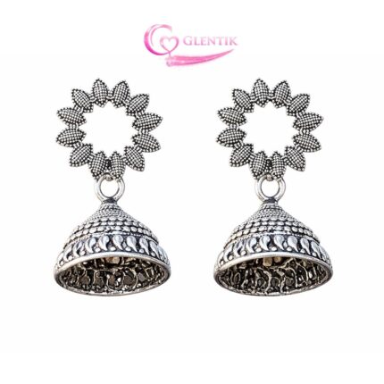 Jaipuri Flower Oxidized Jhumka Earrings. GLENTIK – Wrapped in Love ❤️