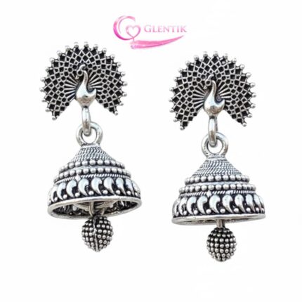 Jaipuri Peacock Oxidized Jhumka Earrings. GLENTIK – Wrapped in Love ❤️
