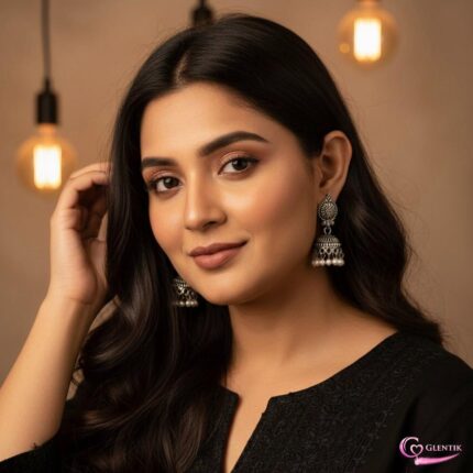 Jaipuri Pearl Oxidized Chand Balis Earrings. . GLENTIK – Wrapped in Love ❤️