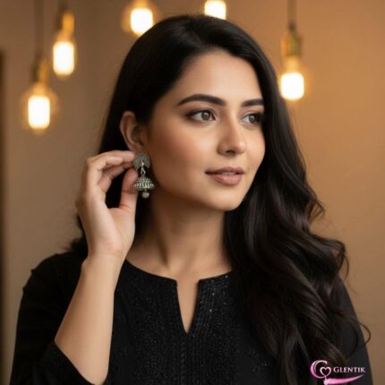 Jaipuri Peacock Oxidized Jhumka Earrings. GLENTIK – Wrapped in Love ❤️