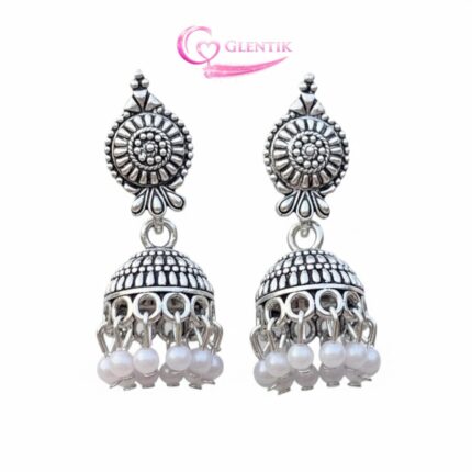 Jaipuri Pearl Oxidized Chand Balis Earrings. . GLENTIK – Wrapped in Love ❤️