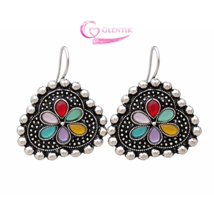 Multi Kundan Oxidised Flower Earrings. GLENTIK – Wrapped in Love ❤️.