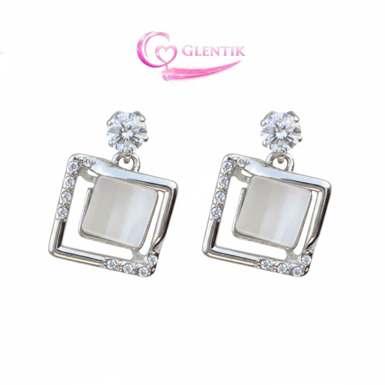 Silver Diamond Studded Moonlit Charm Earrings. GLENTIK – Wrapped in Love ❤️. Silver Diamond Studded Moonlit Charm Earrings. GLENTIK – Wrapped in Love ❤️.