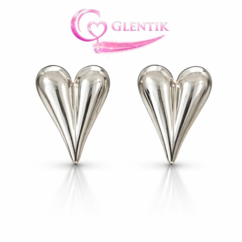 Silver Heart Bloom Stud Earrings. GLENTIK-Wrapped in Love.