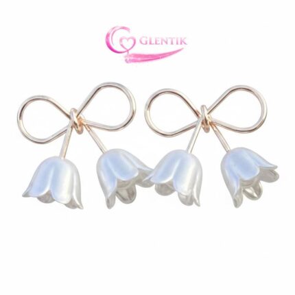Rose Gold Bow White Flower Studs Earrings. GLENTIK – Wrapped in Love ❤️.